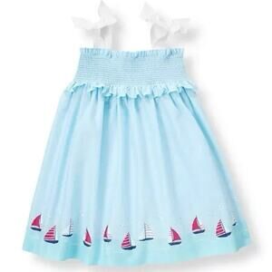 Janie and Jack Girls Size 4 Sailboat Border Dress Cover-Up 100% Cotton Blue